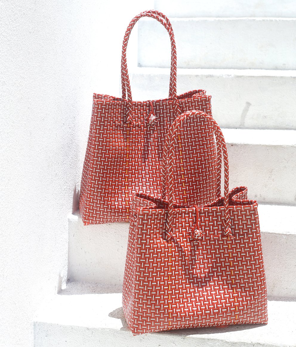 Toko - Recycled Woven Tote Bag, in Red & White