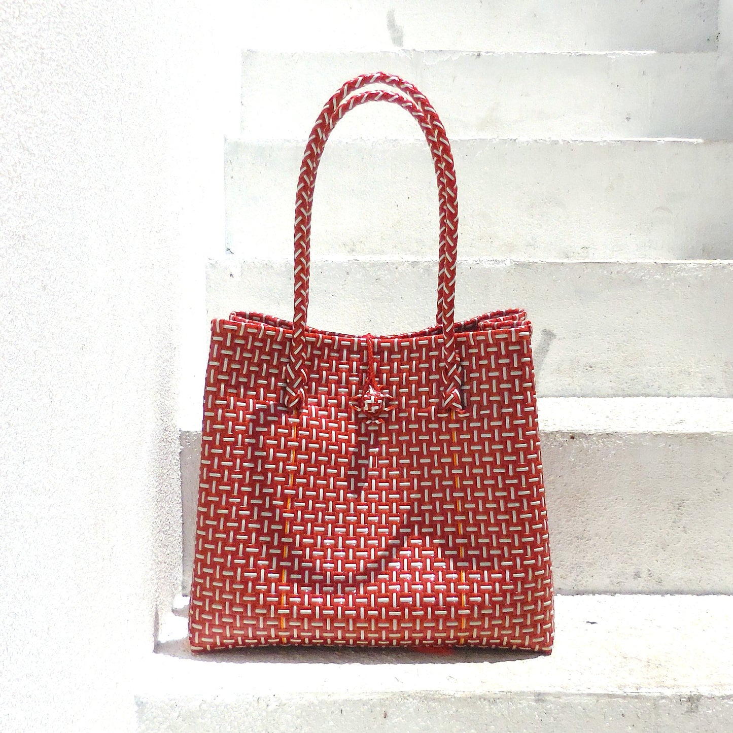 Toko - Recycled Woven Tote Bag, in Red & White