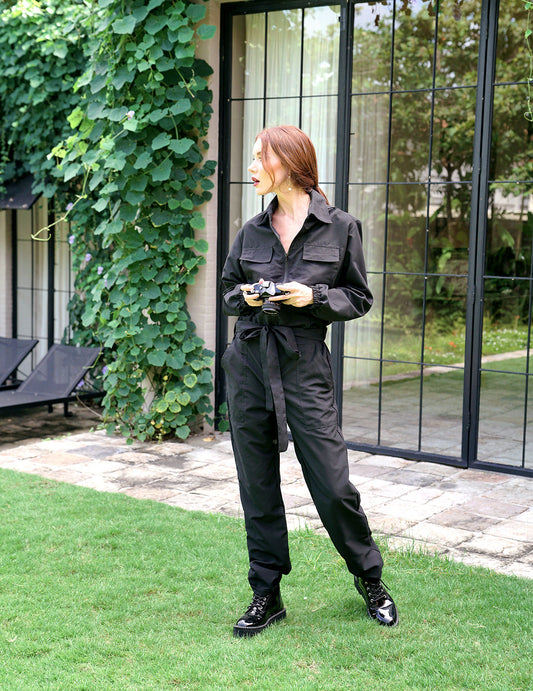 Amelia Jumpsuit - Recycled Travel Jumpsuit in Black