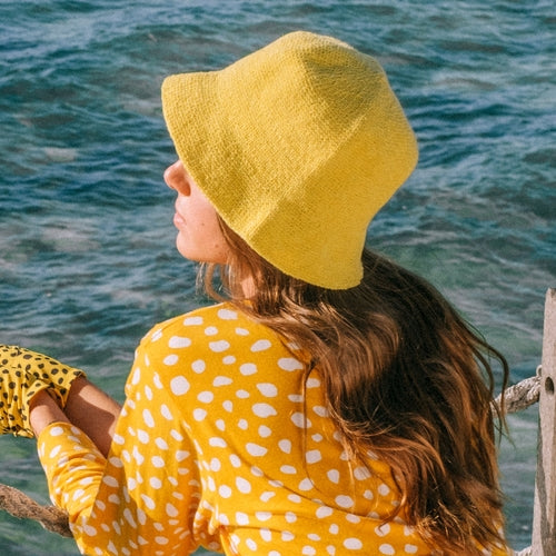 FLORETTE Crochet Bucket Hat In Yellow