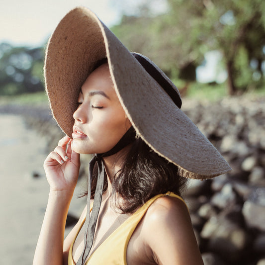 Lola - Wide Brim Jute Straw Hat with Black Strap