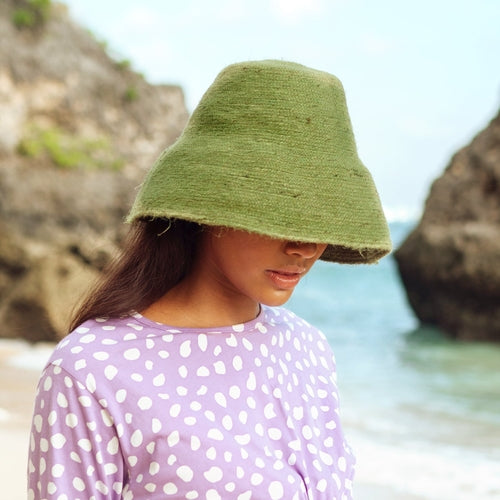 Naomi - Jute Clochet Straw Hat in Matcha Green