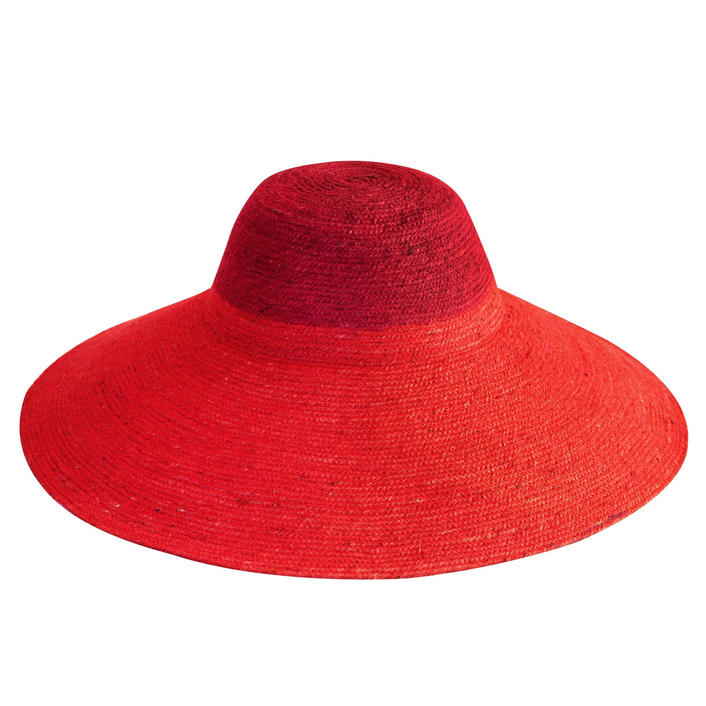 Riri Duo - Jute Handwoven Straw Hat In Red & Maroon