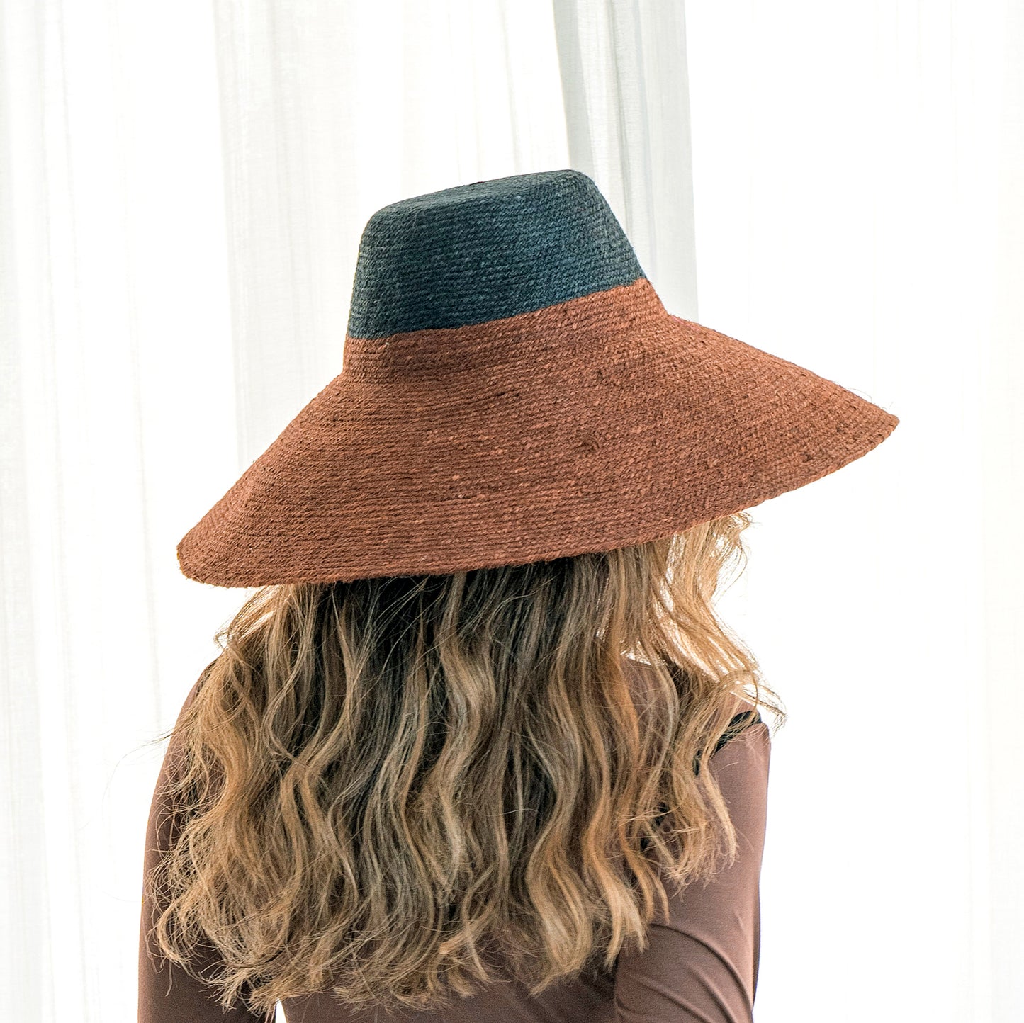 Riri Duo - Jute Straw Hat, in Burnt Sienna & Black