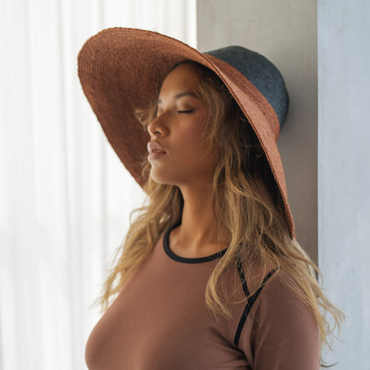 Riri Duo - Jute Straw Hat, in Burnt Sienna & Black