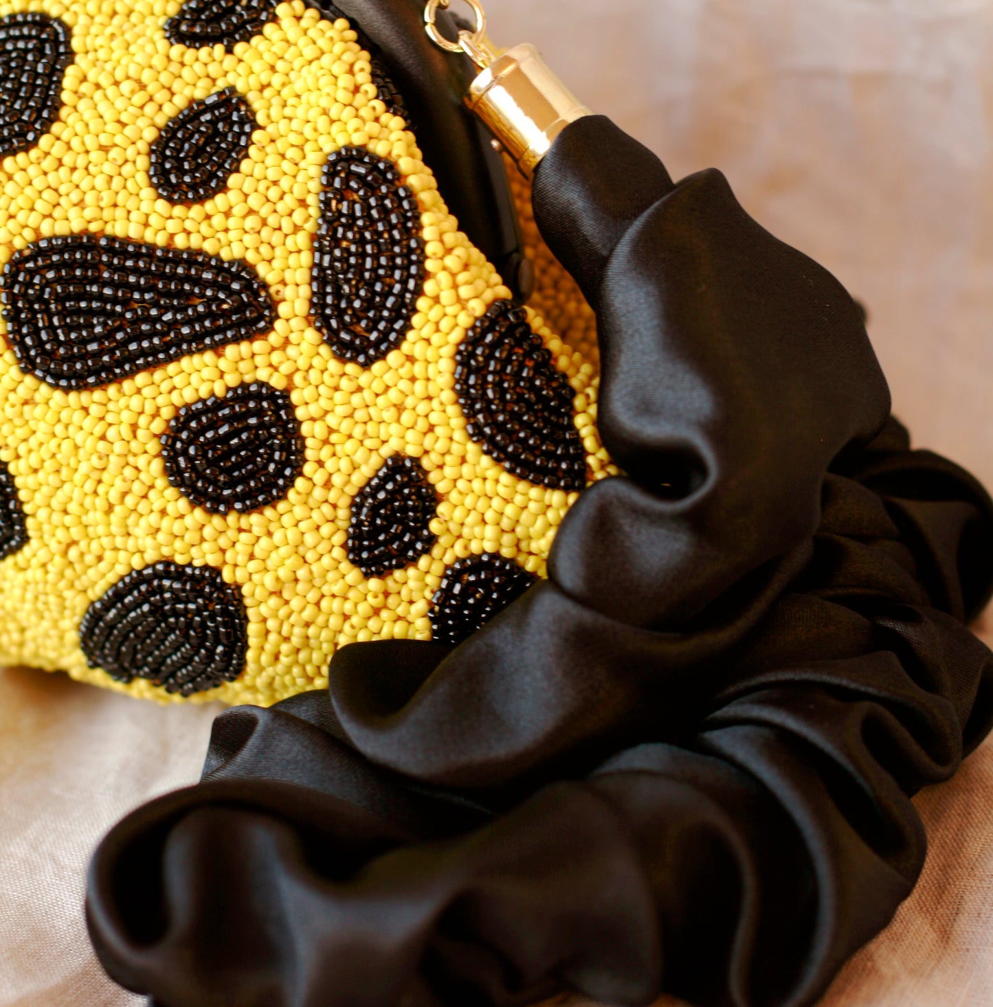 ARNOLDI VENOM Hand-beaded Clutch, in Black & Yellow